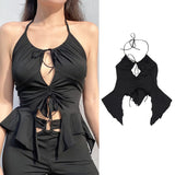 90s Women Sexy Goth Cami Top Y2K Aesthetic Black Sleeveless Backless Halter Crop Vest E-girl 2022 Vintage Summer Tank Top Clothe