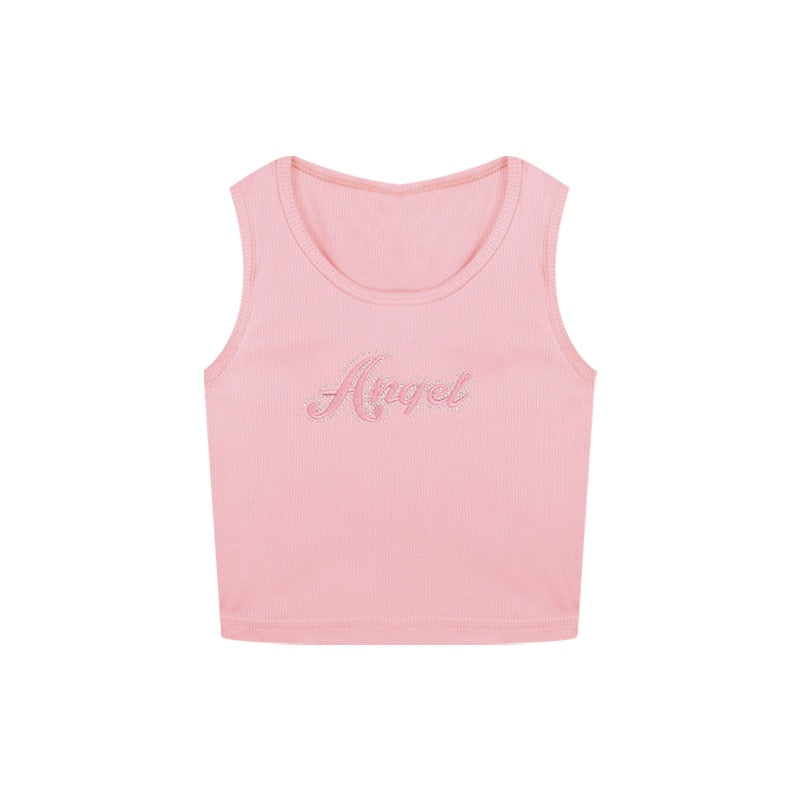 Cinessd Back to school outfit Cume Embroidered Tank Top Camisole Women Summer Crop Corset Tee Shirt Femme Korean Fashion Tanks Camis Sexy T-Shirt Woman