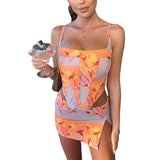 Cinessd  Floral Print Two Piece Set Womens Outfits Summer Sexy Beach Outfits Casual Vacation Dress Sets Croset Crop Top And Mini Skirt