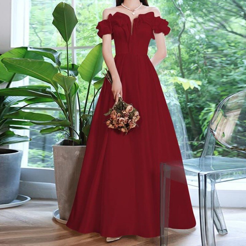 Cinessd    Elegant Satin Prom Dresses Luxury Gown Women Boat Neck Pleated Evening Dresses Off The Shoulder A-Line Cocktail Gown