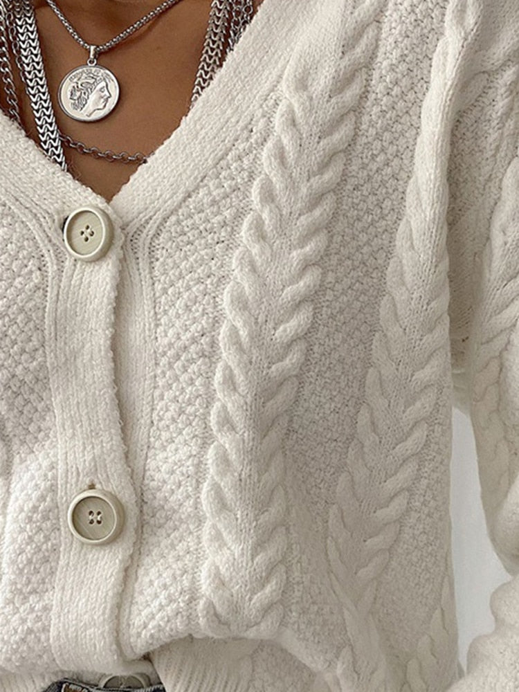 Cinessd Autumn White Knitted Open Stitch Cardigan For Women Sweater Casual Streetwear Long Sleeve Top Oversized Knitwear Coat 2022