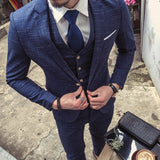 CINESSD     ( Jackets + Vests + Pants ) High-end Fashion Check Mens Business Casual Suit 3 Pcs Set Groom Wedding Dress Tuxedo Male Slim Suit