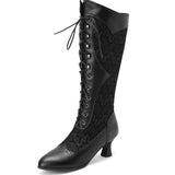 Cinessd  INS Hot Sale Vintage Lace Cowgirls Luxury Women Boots Lace Up Autumn Casual Party Dress Cosplay High Heels Shoes