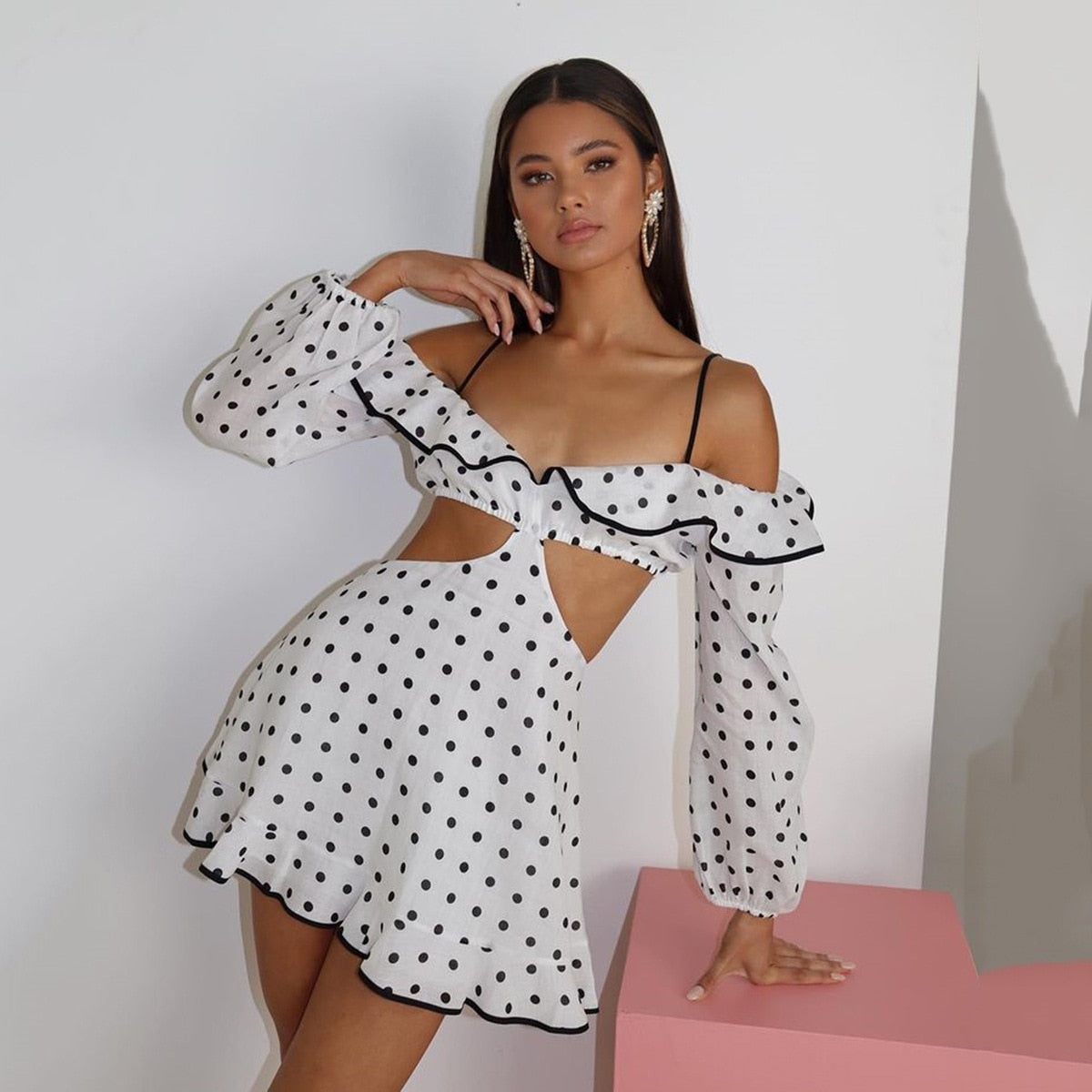 Cinessd  HOT Summer For 2022 Women's Clothes Retro Polka Dots Backless Casual Evening Party Sexy Prom Long Sleeves Mini Dress Vestidos