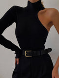 Cinessd  Black Turtleneck Bodysuit Women Sexy One Shoulder Long Sleeve Body Top Female Bodycon Overalls Elegant Backless Jumpsuits