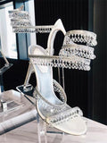 Cinessd  Ankle Strap Crystal Sandals Woman Summer 2022 Elegant Rhinestone Women's Luxury Sandals Sweet Ladies High-Heeled Sandals Wedding