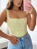 Cinessd  High Quality Summer Crop Top Women Y2k Tops Yellow Floral Tops Elegant 2022 Lined Sexy Top Girl Party Clubwear