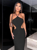Cinessd Cami Strap Hollow Out Backless Bodycon Dress Ladies Club Party Long Dress Sexy Bandage Black Maxi Dress Women 2022 Spring