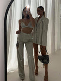 Cinessd Back to school outfit Tossy Glitter Silver Party Two Piece Pants Set Women Club Night Outfits Fashion Sparkly Blazer Matching Sets Femme Tracksuit