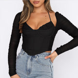 Cinessd  High Quality Summer Corset Top Women Y2k Tops Blue Boycon Crop Top Off The Shoulder Sexy Mesh Top Outfits Girl Party Clubwear