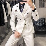CINESSD   Blazer + Pants High-end Solid Color Mens Casual Business Double-breasted Suit 2pcs Groom Wedding Dress Tuxedo Jacket Trousers
