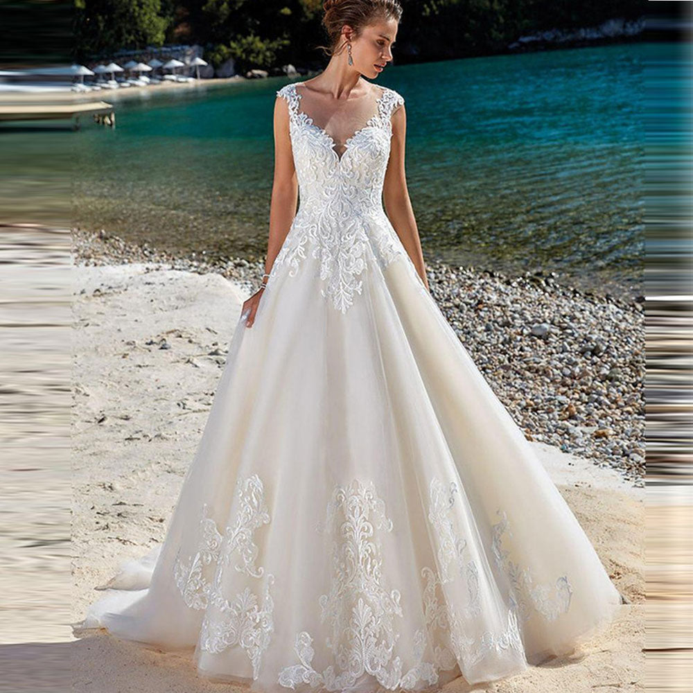 Lace Appliqued Wedding Dresses For Women 2022 Customize Made White  Llusion Back Beach Vintage Bridal Gowns Vestidos De Novia