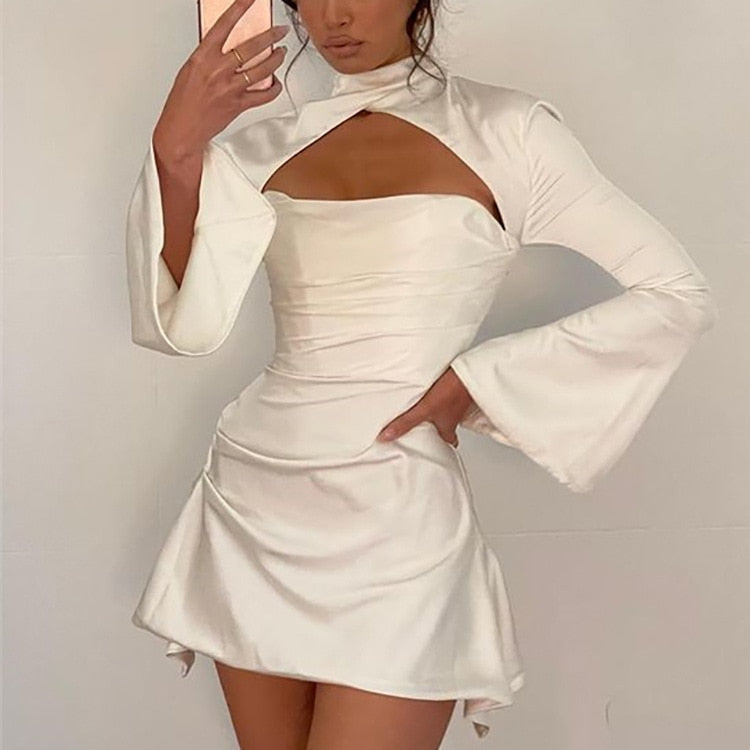 Cinessd  High Quality Summer Satin Bodycon Dress Women Party Dress 2022 Draped White Sexy Dress Celebrity Club Evening Night Dresses