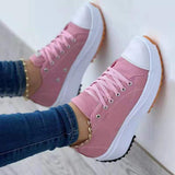 Back To School  Women's Canvas Shoes New Canvas Shoes Fashionable Breathable High-top Casual Women's Shoes Thick-soled Lace-up Shoes