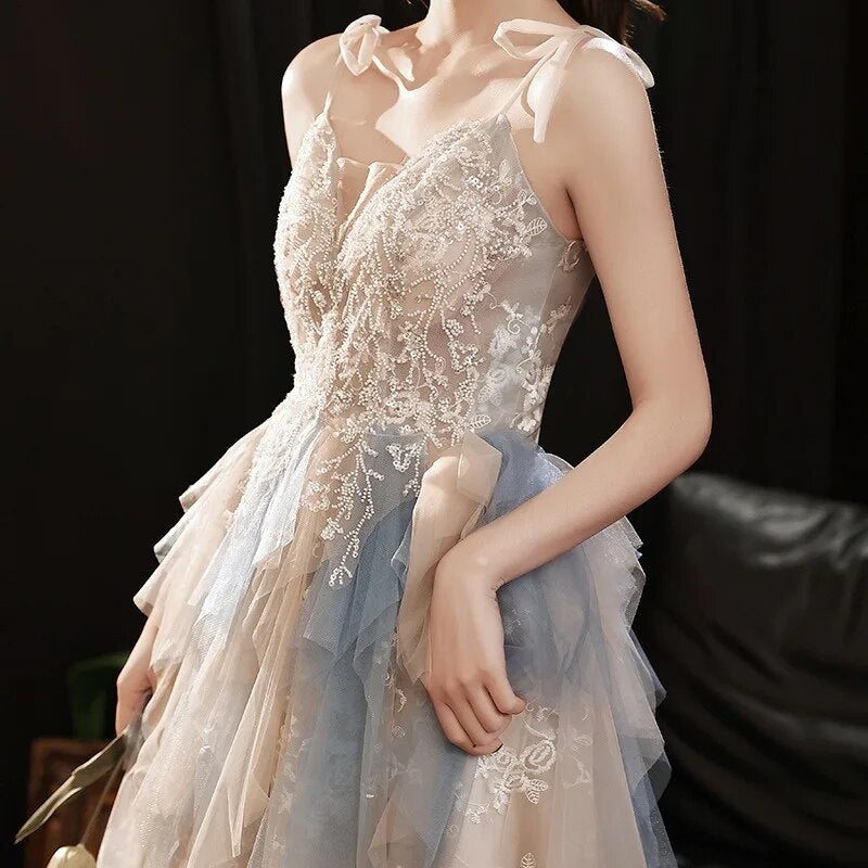 Cinessd - Cocktail Gowns Dresses Mesh Patchwork Prom Dresses Elegant Strapless Sleeveless Lace Tulle High Women Vestidos De Noche