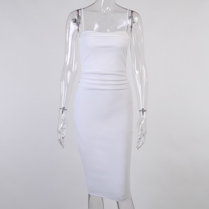 Cinessd  2022 Summer Y2K Midi Dress Women White Camis Elegant OL Bodycon Skinny Slim Party Prom Boho Casual Vintage Dresses Woman Clothes