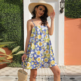 Cinessd Sexy Summer Bow Spaghetti Straps Midi Dress Women Vintage Patchwork Beach Dress Elegant Boho Outfits Flower Print Holiday Frock