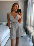 Cinessd Back To School Women's Spring/Summer 2022 New Suit Solid Color Two-Piece Sexy Slim Tube Top High Waist Shorts  2 Piece Set Shorts And Vest