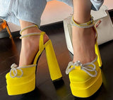 Cinessd  Super High Heels Women Pumps Summer Butterfly Knot Crystal Female Platform Shoes Ladies Ankle Strap Platform Sandals Women 2022