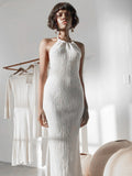 Cinessd  2022 Summer New Sleeveless Chiffon Suspender White Dress Halter Fashion Chiffon Sexy Woman Dress Bandage Party Office Lady