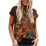 Cinessd  Boho Women's T-Shirt Casual Vintage Printed  Sleeve Round Neck Loose Short Sleeve Summer Top T-shirts for women