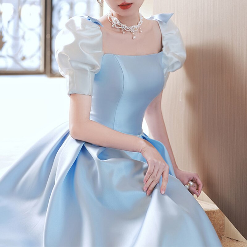 Cinessd  fashion inspo     French Style Bow Beading Satin Evening Dress Elegant Women Prom Gown Puff Sleeve Pearl Slim Waist Formal Party Vestidos 2023 New