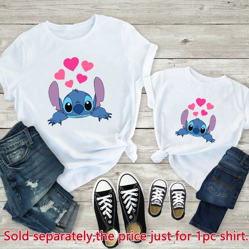 Cinessd  Family Look Disney Stitch T Shirt Mother And Kids Matching Outfits Fashion Streetwear Mom And Daughter Son Family Clothes Tops