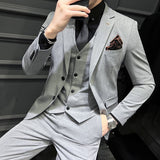 CINESSD   ( Blazer + Vest + Pants ) Boutique Fashion Solid Color Men's Slim Casual Business Suit Three-piece Set Groom Wedding Dress Party