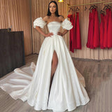 Princess Wedding Dress With Detachable Lantern Sleeve Strapless Bride Dresses Side Split Long Bride Gown  Robe De Mariee Summer
