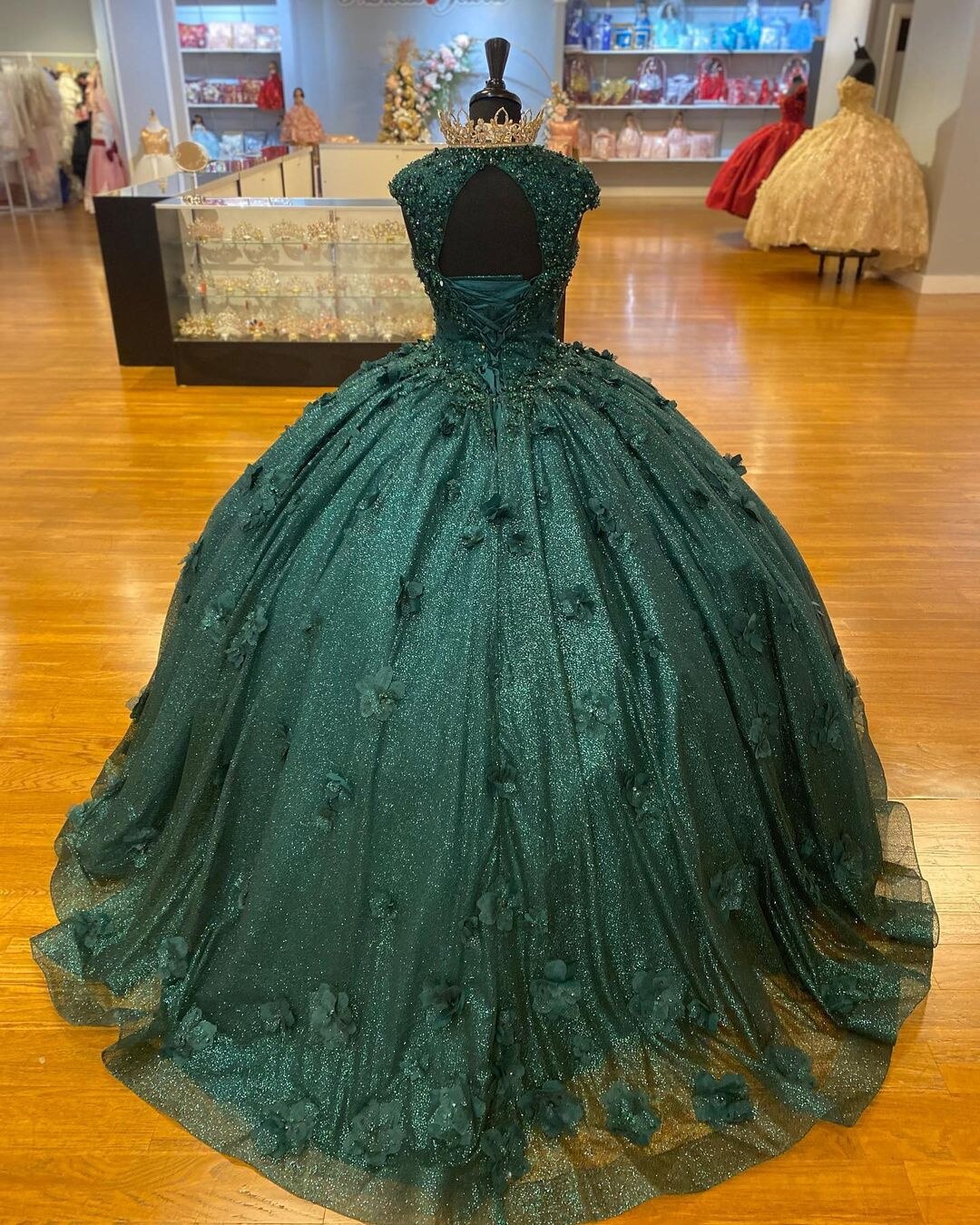 Cinessd  2023  Back To School Xijun Green Princess Ball Gown Quinceanera Dresses Sweet 15 Party 3D Flowers Lace Applique Crystal Beads Sequined Birthday Gowns