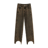 Cinessd  Brown Summer Womans Jeans High Waist Denim Trouser Baggy Streetwear Arc Design Ladies Vintage Wide Leg Straight Loose Jean Pants