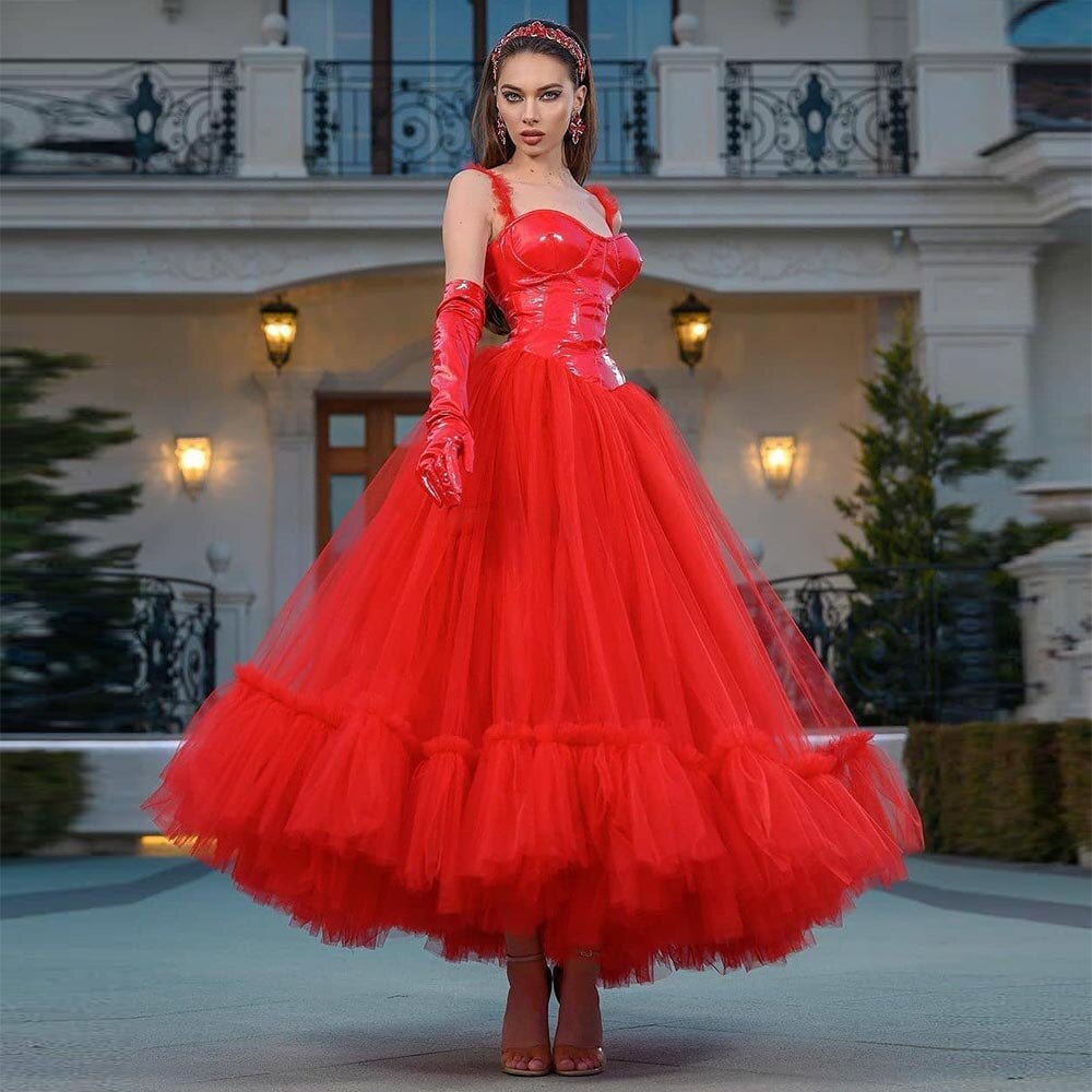 Cinessd  Gorgeous Red Tiered Ruffles Prom Dresses Pleat Ruched Spaghetti Strap Dubai Women Evening Dress Formal Party Gown 2022