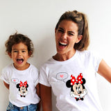 Cinessd  New Mother Kids Tshirts Funny Minnie Mouse Family Matching Outfits Summer White Short Sleeve Mother Daughter Matching Clothes