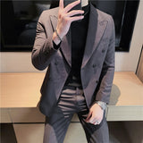 CINESSD    ( Jacket + Pants ) High-end Fashion Boutique Men's Suits Business Office Male Wedding Groom Slim Casual Suit Two-piece Set