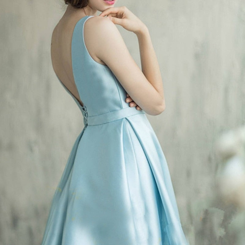 Cinessd   1Blue Prom Dresses  Long Girl Satin Spaghetti Strap Party Dresses Long Open Back Evening Dresses Real Sample