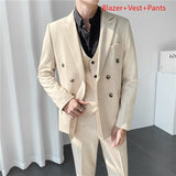 CINESSD   Blazer Vest Pants High-end Boutique Fashion Solid Color Casual Business Office Men's Double-breasted Suit Wedding Dress Party