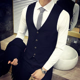 CINESSD    Boutique Cotton Solid Color Men's Casual Business Suit Vest Groom Wedding Dress Male Slim Jacket Vest Black Gray Waistcoat