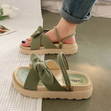 New 2024 Sandals Lady Summer Fairy Style Fashion Student Thick Soled Roman Flat Shoes Indoor Slippers Slides  Butterfly-knot