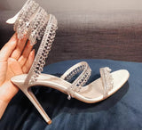 Cinessd  Ankle Strap Crystal Sandals Woman Summer 2022 Elegant Rhinestone Women's Luxury Sandals Sweet Ladies High-Heeled Sandals Wedding