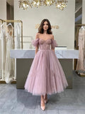 Cinessd  Sexy Simple Short Prom Dresses Off The Shoulder Corset Tulle Tea Length Formal Evening Gowns Lace Up Back