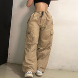 Cinessd  Drawstring High Waist Streetwear Pockets Cargo Pants Womens Loosesize Casual Loose Wide Leg Joggers Sweatpants Harajuku