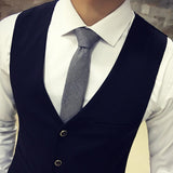 CINESSD    Boutique Cotton Solid Color Men's Casual Business Suit Vest Groom Wedding Dress Male Slim Jacket Vest Black Gray Waistcoat