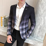 CINESSD   Blazer Men Boutique Fashion Plaid Men's Slim Casual Suit Jacket Male Ball Social Blazer Suit Coat Host Clothing
