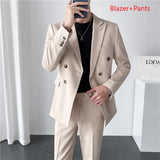 CINESSD   Blazer Vest Pants High-end Boutique Fashion Solid Color Casual Business Office Men's Double-breasted Suit Wedding Dress Party