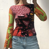 Cinessd  Y2K Aesthetic Indie Vintage Pullovers Tees Harajuku Funny Printed T-shirt Women Spring Autumn Long Sleeve Crop Top Streetwear