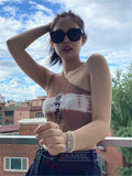 Cinessd 2023 Summer New Y2K Mini Cami Tops One Shoulder Crop Tops For Women Printed Korea Camisole Jennie’S High Street Party Wear