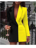 Cinessd  New Contrast Color Stitching  Professional Wear V-Neck Cardigan Suit Skirt Blazer Women Colorful Blazer Jacket For Women Coats