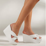 Cinessd  Platform Wedges Slides Sandal For Women 2022 Bowknot Casual Open Toe Trendy Slip On Mules Slippers Women Summer Shoes