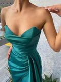 Cinessd  fashion inspo    Elegant Evening Party Dress for Women Long Green Banquet Robe Strapless Sleeveless Satin Cocktail Dress 2023 Celebrity Gowns