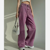 Cinessd Back to school outfit Purple Summer Woman's Jeans High Waist Denim Trouser Baggy Design Ladies Streetwear Vintage Wide Leg Straight Loose Jean Pants